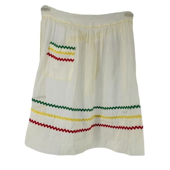 Vintage Hostess Apron 60s Rik Rak Trim Pocket Sheer 1960s Classic Tie Waist OS - Picture 1 of 10
